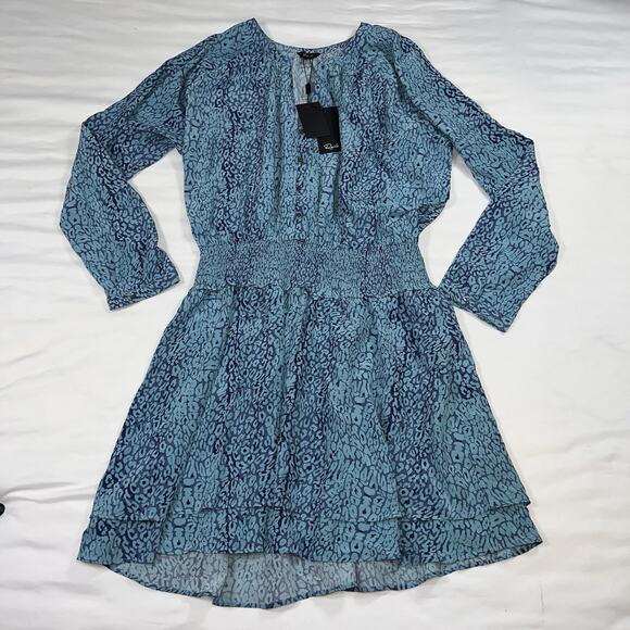 Rails Dress Size XL Blue Jasmine Jewel Cheetah Print Tiered Smocked Waist NWT - Picture 1 of 16